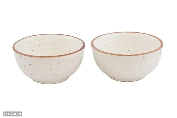 Freakway Hand-Painted Ceramic Handcrafted Matte Finish Vegetable Bowl/Dessert Bowl/Soup Bowl (Multicolor, Pack of 2)-Cream White