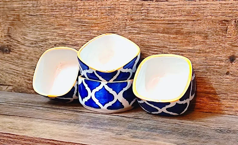Freakway Handpainted Moroccan/Umrao Pattern Ceramic Dip Bowl/Chutney Bowl/Pickle Bowl/Sauce Bowl/Small Katori Set in Round Shape (50 ML, Small, Set of 6 (Blue& White)