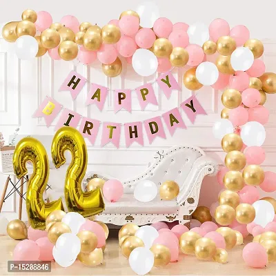 Trendy Pink Happy Birthday Decoration Combo-32Pcs Set(1 Banner and 30 Balloons and 2 Number)For 22th birthday