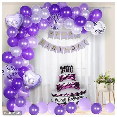 Happy Birthday Decoration Balloon Arch Garland DIY Combo Kit 80 Items For Girls With Cake Foil Balloon (Purple Birthday Theme)