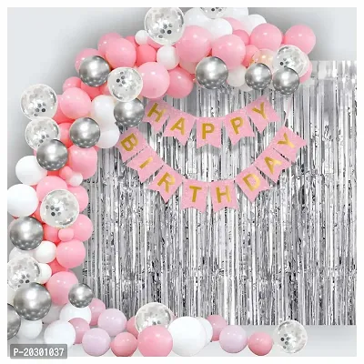 Birthday Decoration Items For Babies Girls Women, Balloon Arch Garland DIY Combo Kit (103 Pieces) Pink-Silver