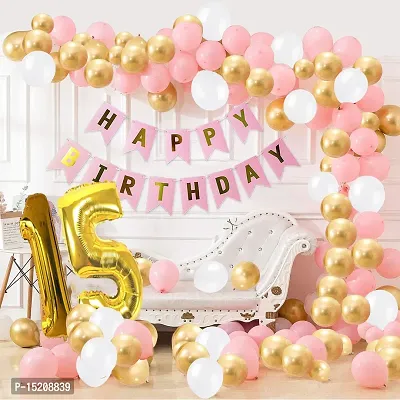 Trendy Pink Happy Birthday Decoration Combo-32Pcs Set(1 Banner and 30 Balloons and 2 Number)For 15th birthday-thumb0