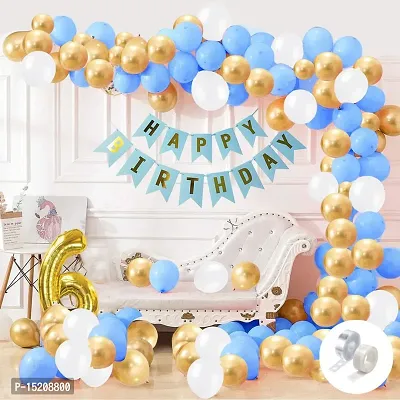 Trendy Blue Happy Birthday Decoration Combo-32Pcs Set( 1Banner and 30 Balloons and 1 Number)For Kids 6th birthday