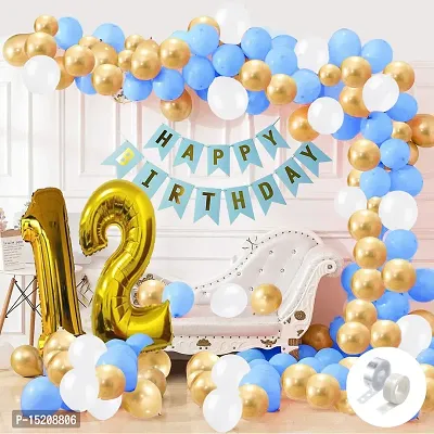 Trendy Blue Happy Birthday Decoration Combo-32Pcs Set(1 Banner and 30 Balloons and 2 Number)For Kids 12th birthday-thumb0