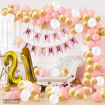 Trendy Pink Happy Birthday Decoration Combo-32Pcs Set(1 Banner and 30 Balloons and 2 Number)For 21th birthday