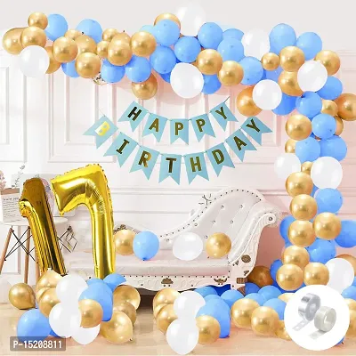 Trendy Blue Happy Birthday Decoration Combo-32Pcs Set(1 Banner and 30 Balloons and 2 Number)For 17th birthday