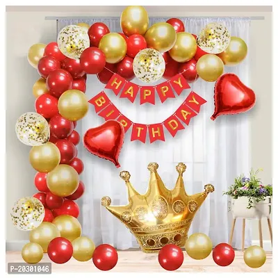 Crown Birthday Decoration Balloon Arch Garland DIY Combo Kit 80 pcs For Girls (Red Golden Theme)
