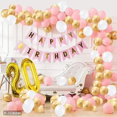 Trendy Pink Happy Birthday Decoration Combo-32Pcs Set(1 Banner and 30 Balloons and 2 Number)For 20th birthday