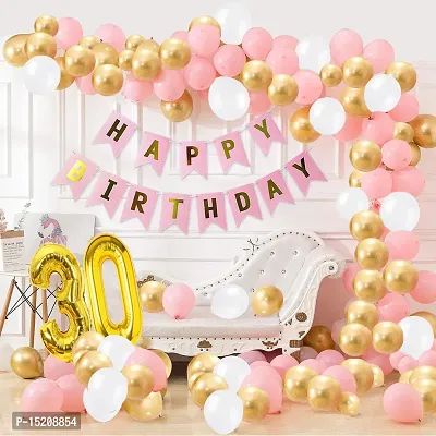 Trendy Pink Happy Birthday Decoration Combo-32Pcs Set(1 Banner and 30 Balloons and 2 Number)For 30th birthday