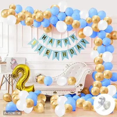 Trendy Blue Happy Birthday Decoration Combo-32Pcs Set( 1Banner and 30 Balloons and 1 Number)For Baby 2nd birthday-thumb0