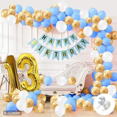 Trendy Blue Happy Birthday Decoration Combo-32Pcs Set(1 Banner and 30 Balloons and 2 Number)For Kids 13th birthday-thumb0