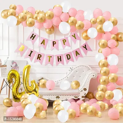 Trendy Pink Happy Birthday Decoration Combo-32Pcs Set(1 Banner and 30 Balloons and 2 Number)For 24th birthday
