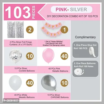 Birthday Decoration Items For Babies Girls Women, Balloon Arch Garland DIY Combo Kit (103 Pieces) Pink-Silver-thumb2