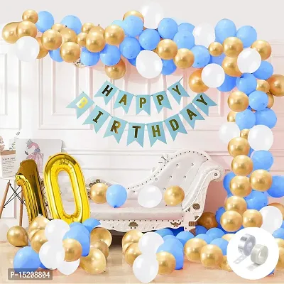 Trendy Blue Happy Birthday Decoration Combo-32Pcs Set(1 Banner and 30 Balloons and 2 Number)For Kids 10th birthday
