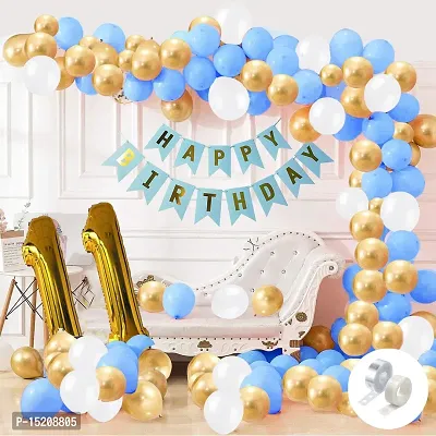Trendy Blue Happy Birthday Decoration Combo-32Pcs Set(1 Banner and 30 Balloons and 2 Number)For Kids 11th birthday-thumb0