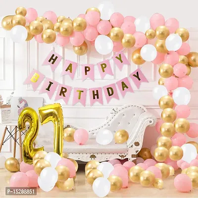 Trendy Pink Happy Birthday Decoration Combo-32Pcs Set(1 Banner and 30 Balloons and 2 Number)For 27th birthday