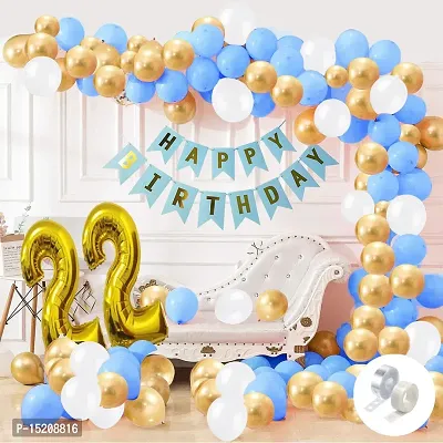 Trendy Blue Happy Birthday Decoration Combo-32Pcs Set(1 Banner and 30 Balloons and 2 Number)For 22th birthday