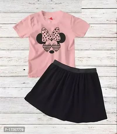 Fabulous Pink Cotton Printed Top With Bottom For Girls