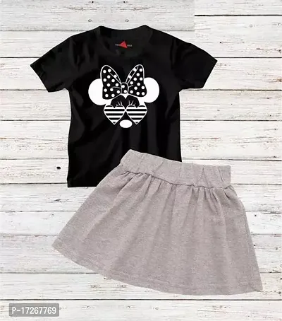 Fabulous Black Cotton Printed Top With Bottom For Girls-thumb0