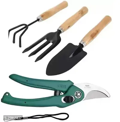 Garden Tool Set Big Trowel Hand Fork Hand Rake And Pruner Cutter for Gardening Garden Tool Kit Tools Pack of 4-thumb0