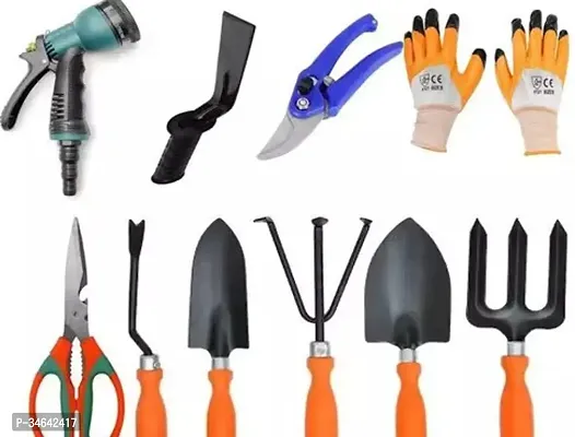 Gardening Tools Kit Set Flower Cutter, Scissor, Green Gloves, Garden And Water Gun 10 Pcs-thumb0