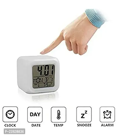 Color Changing Digital LED Alarm Clock for Table Home Decor Desk Night Table Watch Temperature/Day/Month/Date/Time/Alarm(Plastic, Multicolour)-thumb2