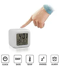 Color Changing Digital LED Alarm Clock for Table Home Decor Desk Night Table Watch Temperature/Day/Month/Date/Time/Alarm(Plastic, Multicolour)-thumb1