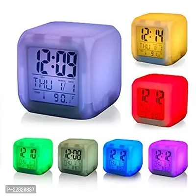 Color Changing Digital LED Alarm Clock for Table Home Decor Desk Night Table Watch Temperature/Day/Month/Date/Time/Alarm(Plastic, Multicolour)-thumb3