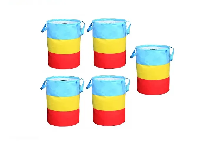 Ink Craft Non Woven 45L Laundry Bag/ Basket For Dirty Cloths ,Toy Storage Basket ,Cloth Storage Basket - Multicolour (Pack of 5)