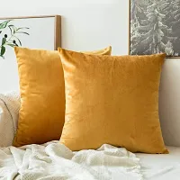 ink craft Velvet Soft Solid Decorative Square Throw Pillow Covers Set (Golden) - Pack of 2-thumb1