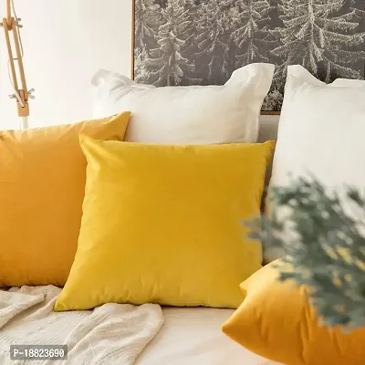 ink craft Velvet 200 TC Pillow Cover, 24 x 24 Inch, Lemon Yellow, 2 Pieces