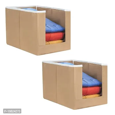 Inkcraft Shirt Stacker Non Woven Stackable and Foldable Clothing Wardrobe Storage Organizer(Beige) (Pack of 2)-thumb0