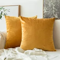 ink craft Velvet Gold Soft Solid Square Throw Pillow Covers Set, 24 X 24-thumb1