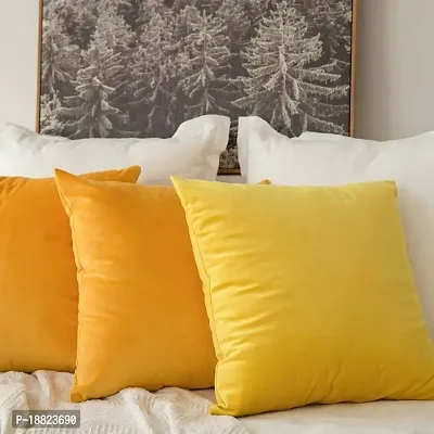 ink craft Velvet 200 TC Pillow Cover, 24 x 24 Inch, Lemon Yellow, 2 Pieces-thumb2