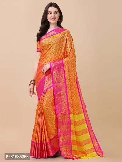 Stylish Cotton Silk Saree With Blouse Piece For Women-thumb0