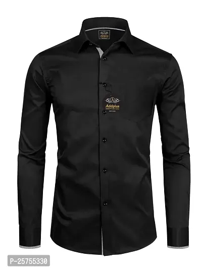 Stylish Fancy Black Cotton Solid Long Sleeves Shirts For Men