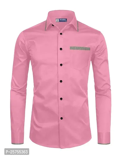 Stylish Fancy Pink Cotton Solid Long Sleeves Shirts For Men-thumb0