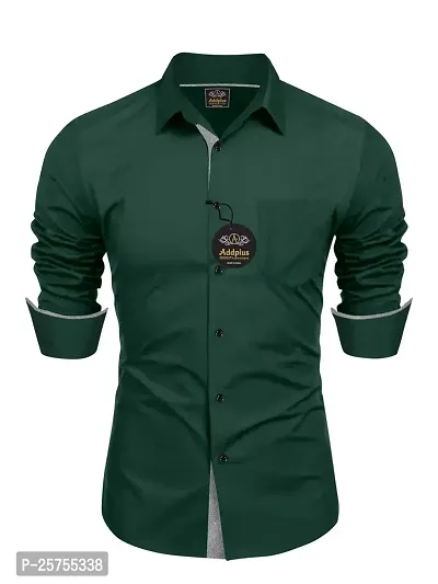 Stylish Fancy Green Cotton Solid Long Sleeves Shirts For Men-thumb0