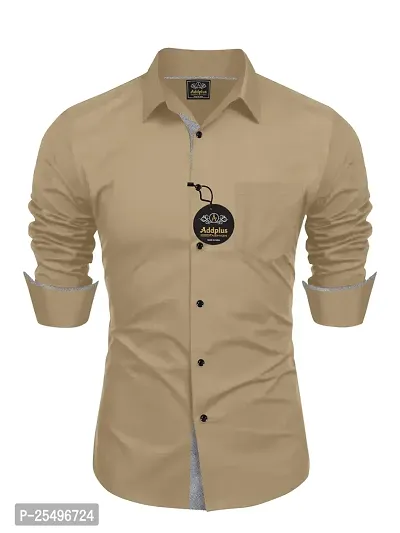 Reliable Beige Cotton Solid Long Sleeve Formal Shirts For Men-thumb0