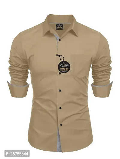 Stylish Fancy Cream Cotton Solid Long Sleeves Shirts For Men-thumb0