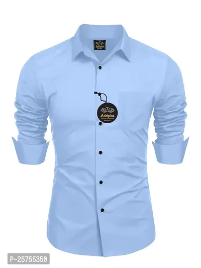 Stylish Fancy Blue Cotton Solid Long Sleeves Shirts For Men-thumb0