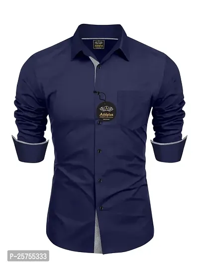 Stylish Fancy Blue Cotton Solid Long Sleeves Shirts For Men