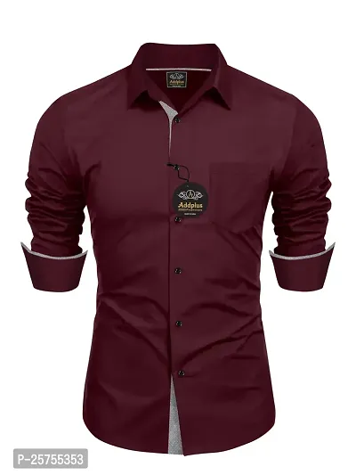 Stylish Fancy Maroon Cotton Solid Long Sleeves Shirts For Men-thumb0