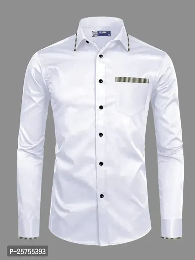 Stylish Fancy White Cotton Solid Long Sleeves Shirts For Men-thumb0