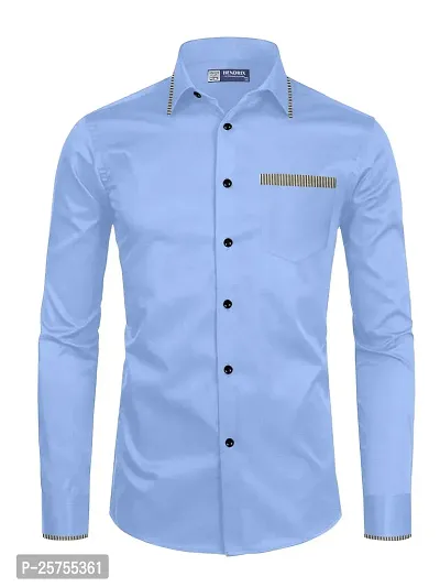 Stylish Fancy Blue Cotton Solid Long Sleeves Shirts For Men-thumb0