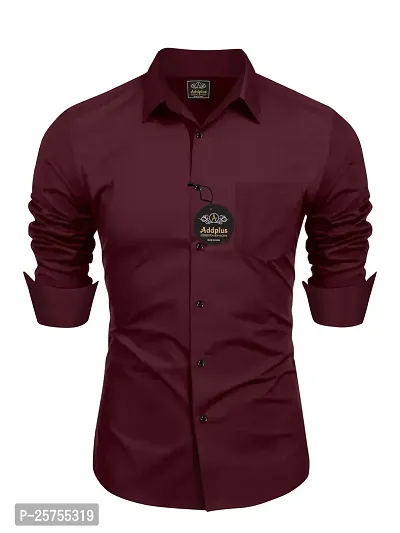 Stylish Fancy Maroon Cotton Solid Long Sleeves Shirts For Men-thumb0