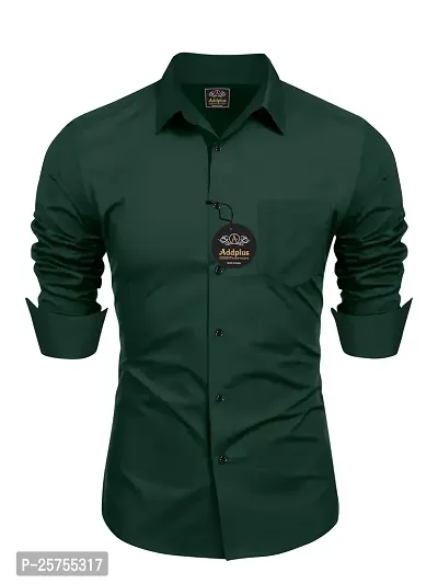 Stylish Fancy Green Cotton Solid Long Sleeves Shirts For Men