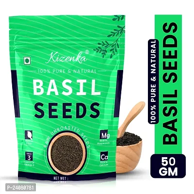 Kizenka Basil Seeds for Weight Loss Natural Organic Sabja Seeds Helps in Stress Reliever Basil Seeds(50GM)-thumb0