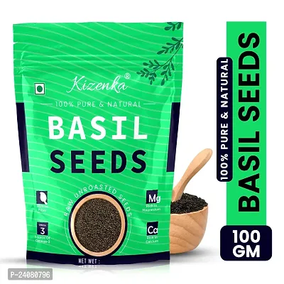 Kizenka Basil Seeds for Weight Loss Natural Organic Sabja Seeds Helps in Stress Reliever Basil Seeds(100GM)-thumb0