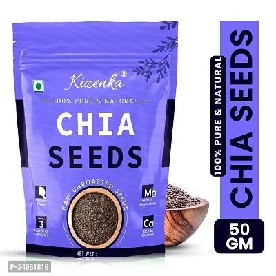 Kizenka Raw Chia Seeds for Weight Loss with Omega 3 ,Zinc and Fiber,Calcium Rich/Protein Chia Seeds(50GM)